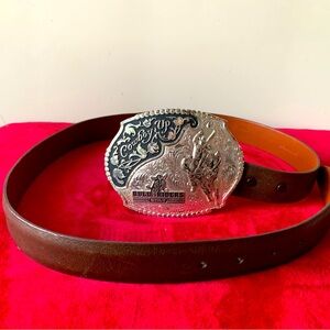 Montana Silversmiths Cowboy Up Bull Riders Only Western Belt Buckle with Belt